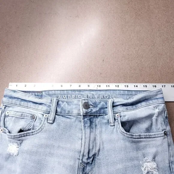 American Eagle Skinny Jeans Mens 32x34 Blue Light Wash Airflex Distressed Y2K - Picture 3 of 13